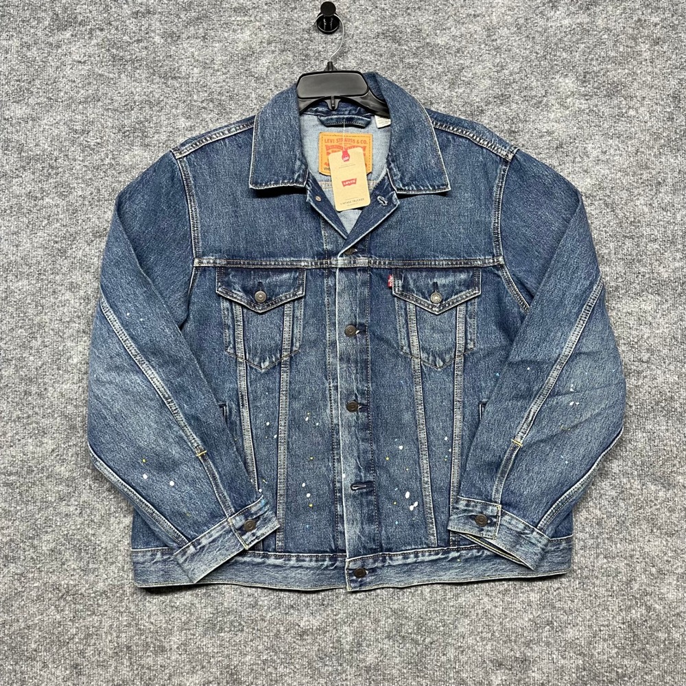 Levis‎ Trucker Jacket Mens XL Blue Denim Vintage Fit Paint Splatter Relaxed NEW